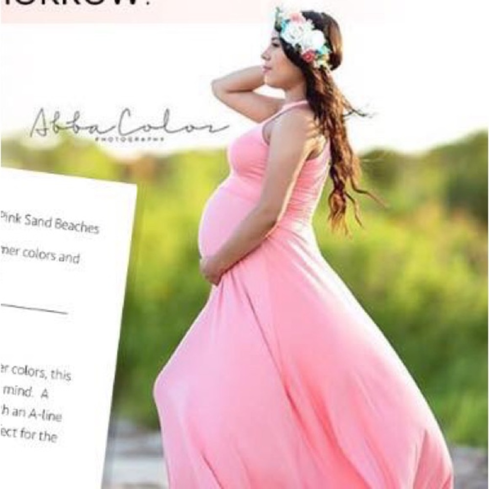 Sew Trendy coral Pink Maternity Gown with flower crown